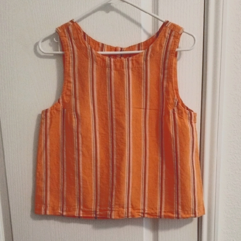 Pact Orange Striped Linen Tank Top